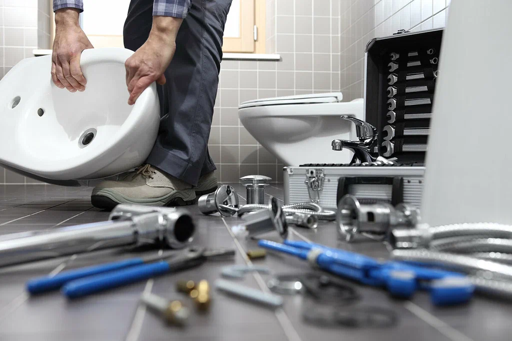 Plumbing tools prepared for a bathroom repair in Redlands