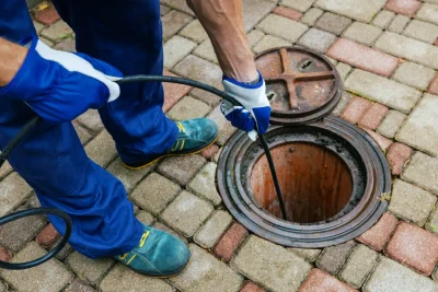 Plumber cleaning an outdoor sewer drain in Redlands